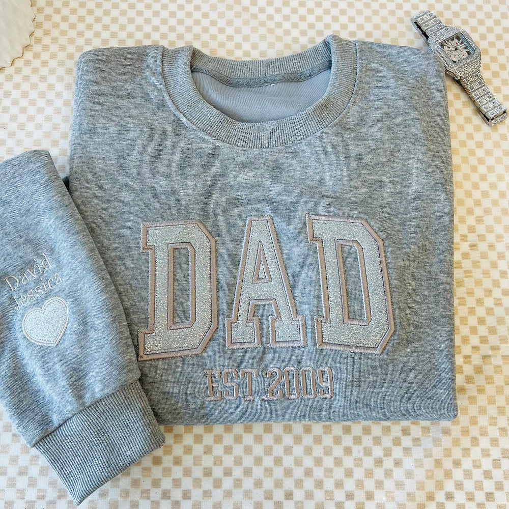 50 off 🔥-Custom Embroidered Glitter Vinyl PAPA Sweatshirt-Gift For DAD&GRANDPA