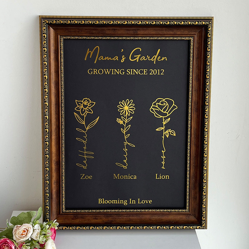 50%OFF⭐️Oh My Gold Gift Custom Golden Foil Birth Flower Frame For Mom/Grandma