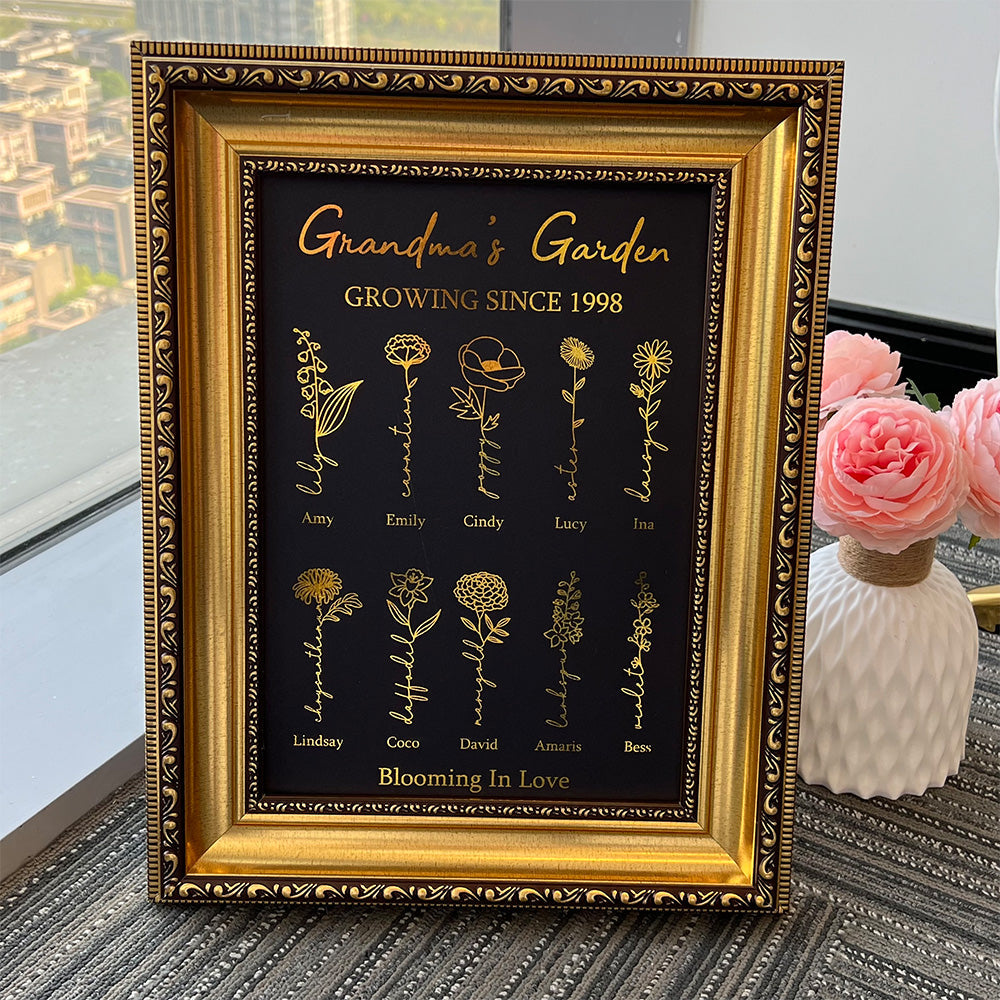 50%OFF⭐️Oh My Gold Gift Custom Golden Foil Birth Flower Frame For Mom/Grandma