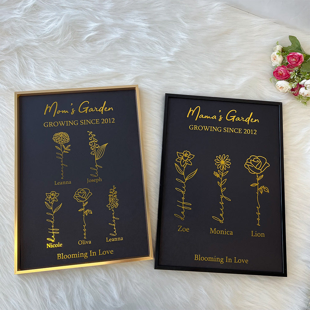 50%OFF⭐️Oh My Gold Gift Custom Golden Foil Birth Flower Frame For Mom/Grandma