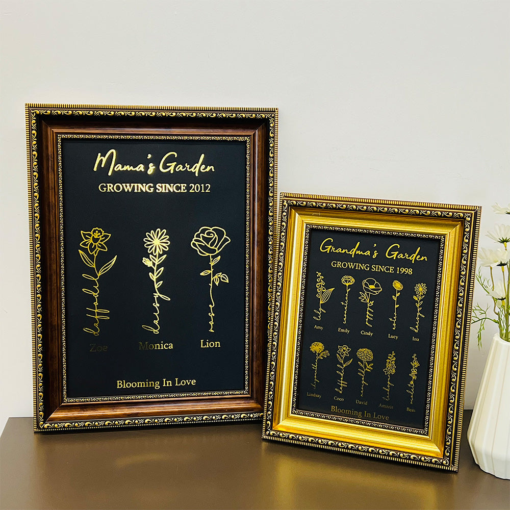 50%OFF⭐️Oh My Gold Gift Custom Golden Foil Birth Flower Frame For Mom/Grandma