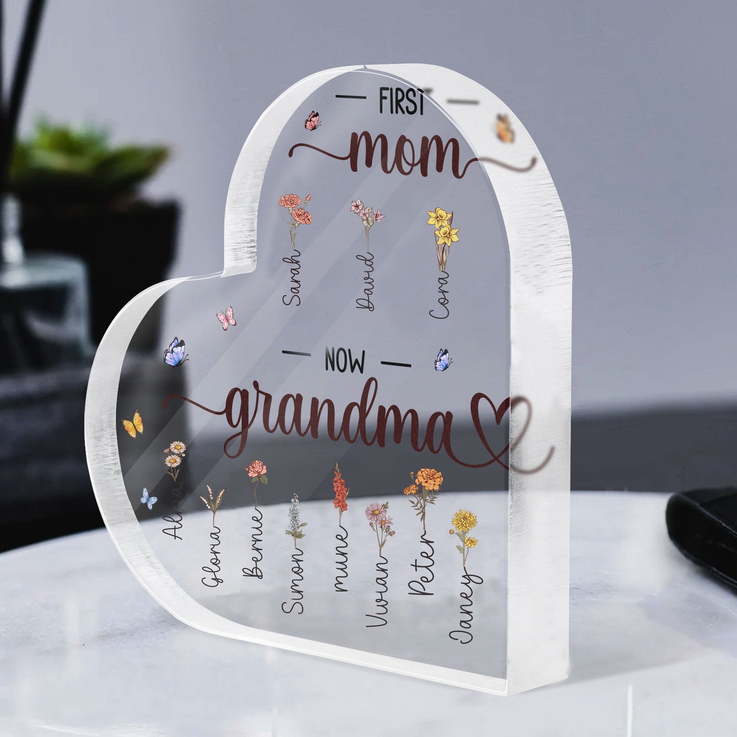 First Mom Now Grandma - Personalized Heart Acrylic Plaque