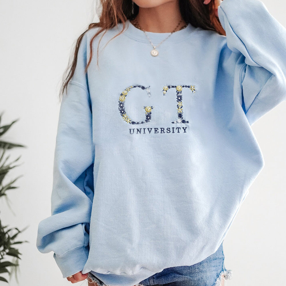 50% off✨-Custom college exquisite embroidered floral letter Sweatshirt/Hoodie/T-Shirt