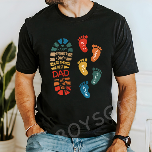 50% off✨-Personalized Footprints Names Daddy Shirt-Gift For Dad🎁