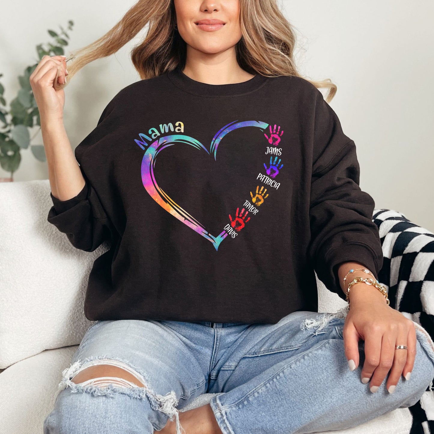 50% off ✨-Custom Single Colorful Heart Shirt With Hand ❤️Gift For Mom&Grandma