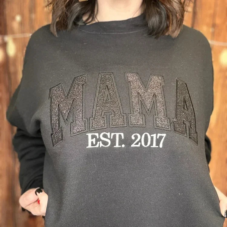 50 off ✨-Custom Embroidered Glitter Vinyl MAMA Sweatshirt-Gift For Mom&Grandma