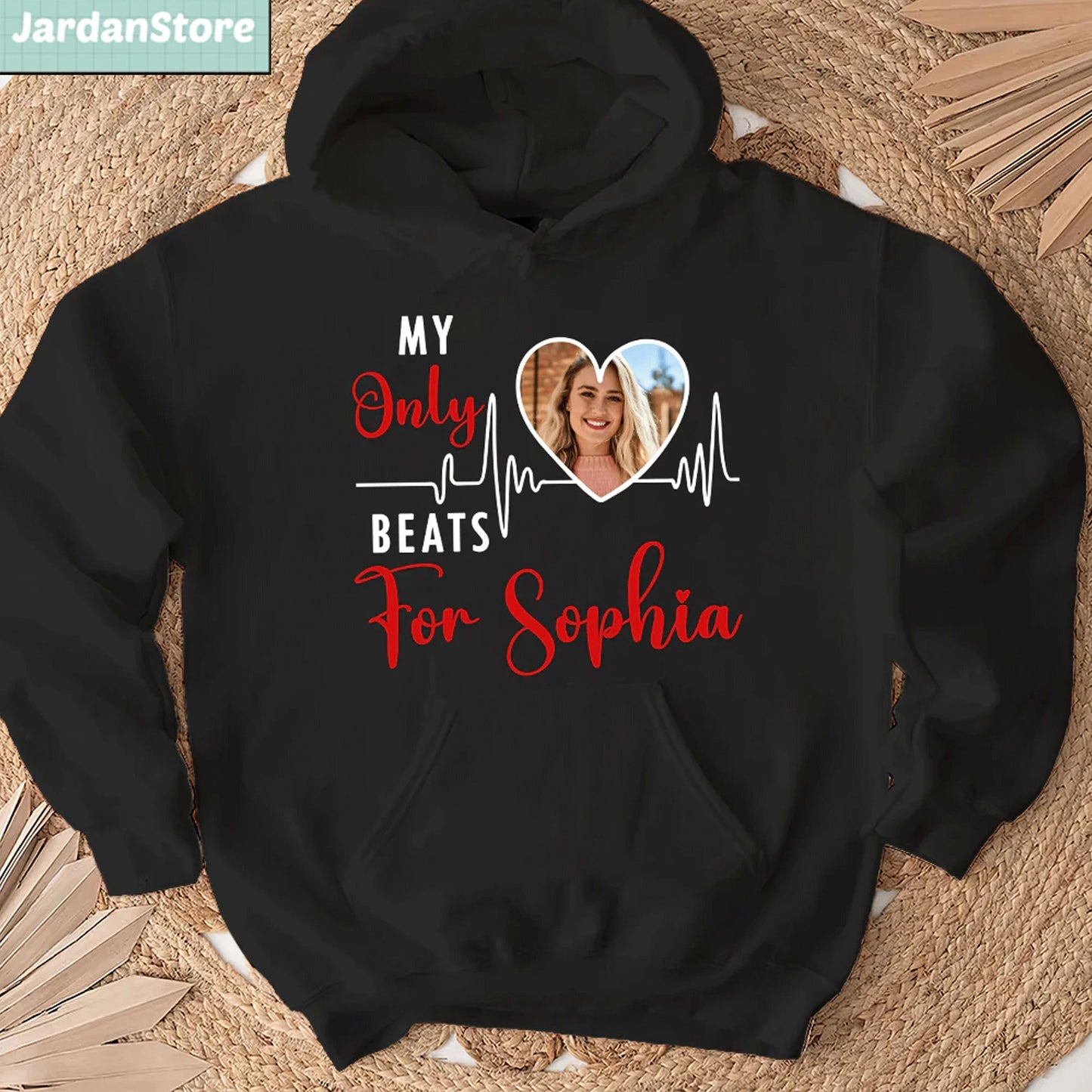 Personalized Photo Couple Valentine Sweatshirt Hoodie My Heart Only Beats For Him Her