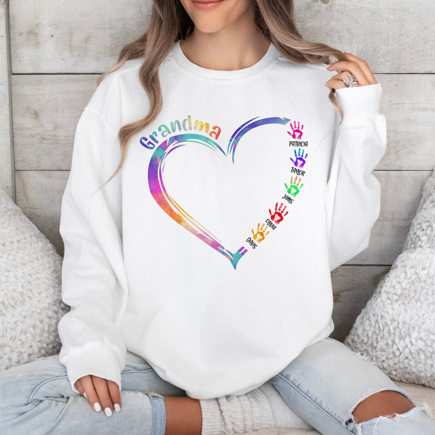 50% off ✨-Custom Single Colorful Heart Shirt With Hand ❤️Gift For Mom&Grandma