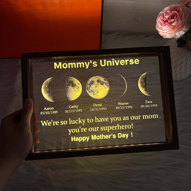 50% off✨-Led Light Frame With Real Moon Phase- Mom's universe