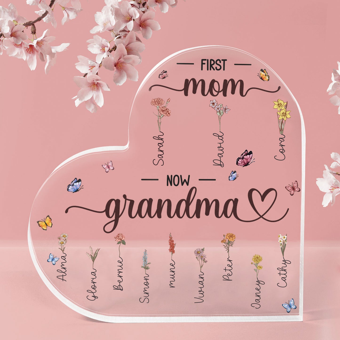 First Mom Now Grandma - Personalized Heart Acrylic Plaque