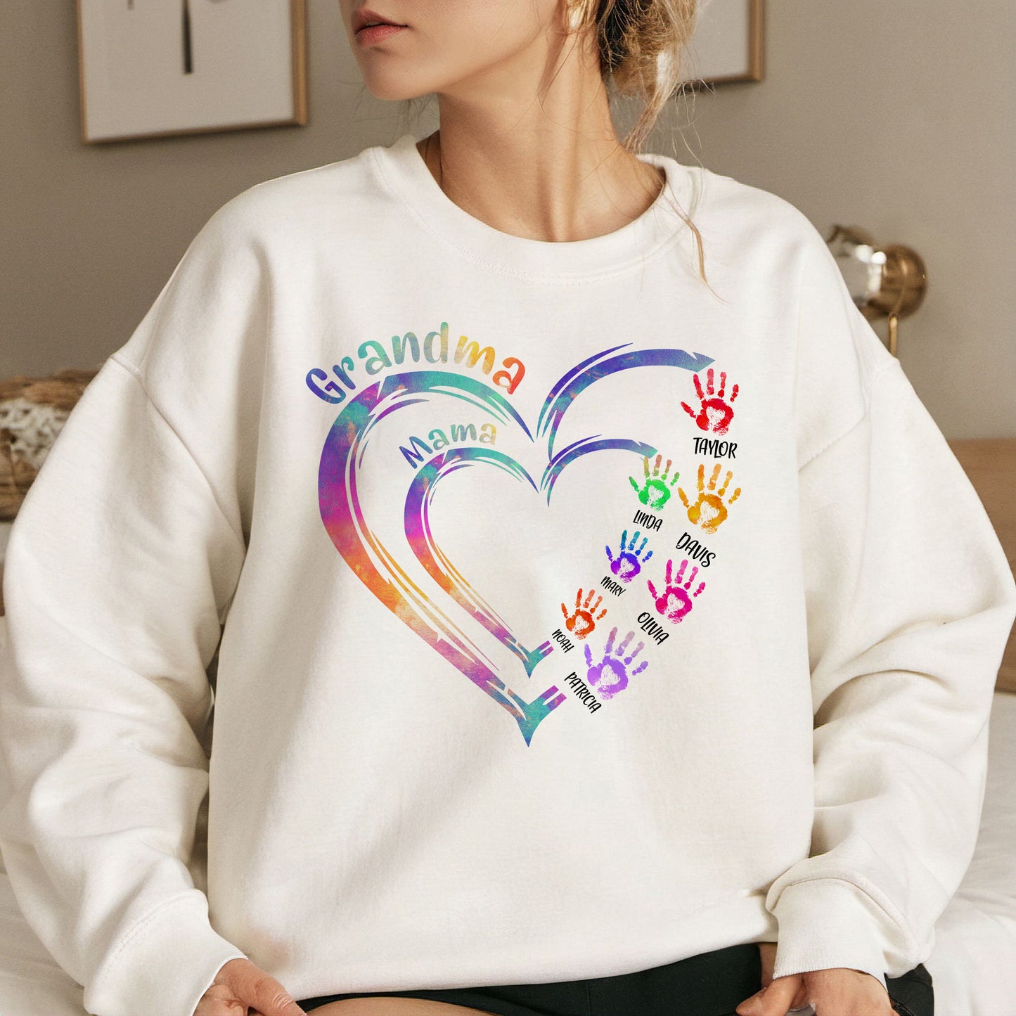 50% off ✨-Custom Two Colorful Heart Shirt With Hand ❤️Gift For Mom&Grandma