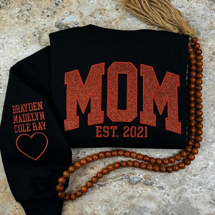 50 off ✨-Custom Embroidered Glitter Vinyl MAMA Sweatshirt-Gift For Mom&Grandma