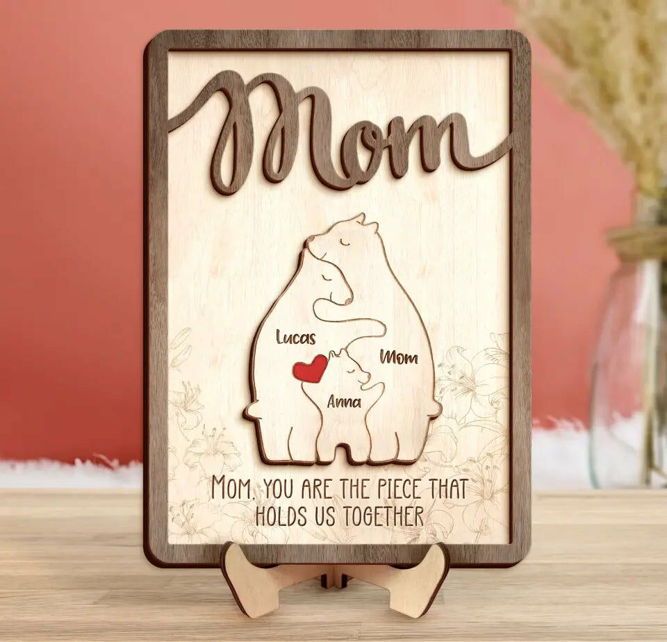 50% off❤️Personalized Bear Family Animal Puzzle Name Photo Frame 🎁Warm Mother's Day Gift