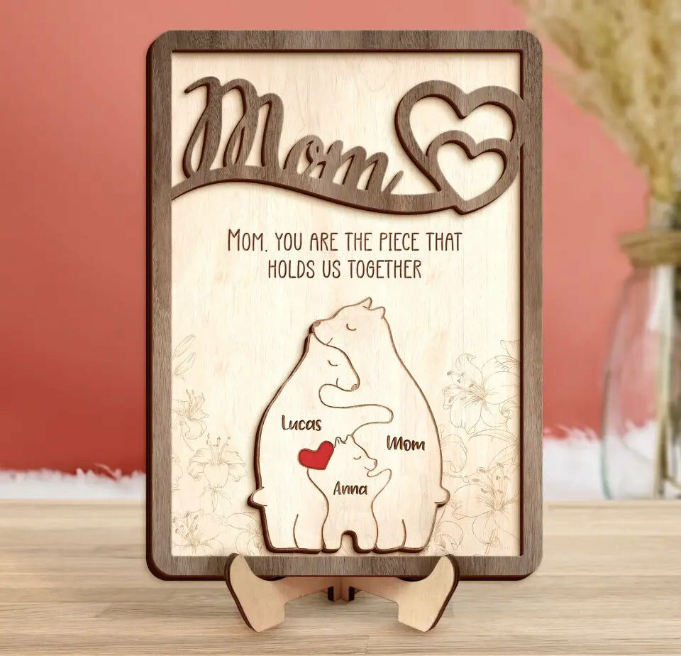 Personalized Bear Family Animal Puzzle Name Heart Frame 🎁Warm Mother's Day Gift