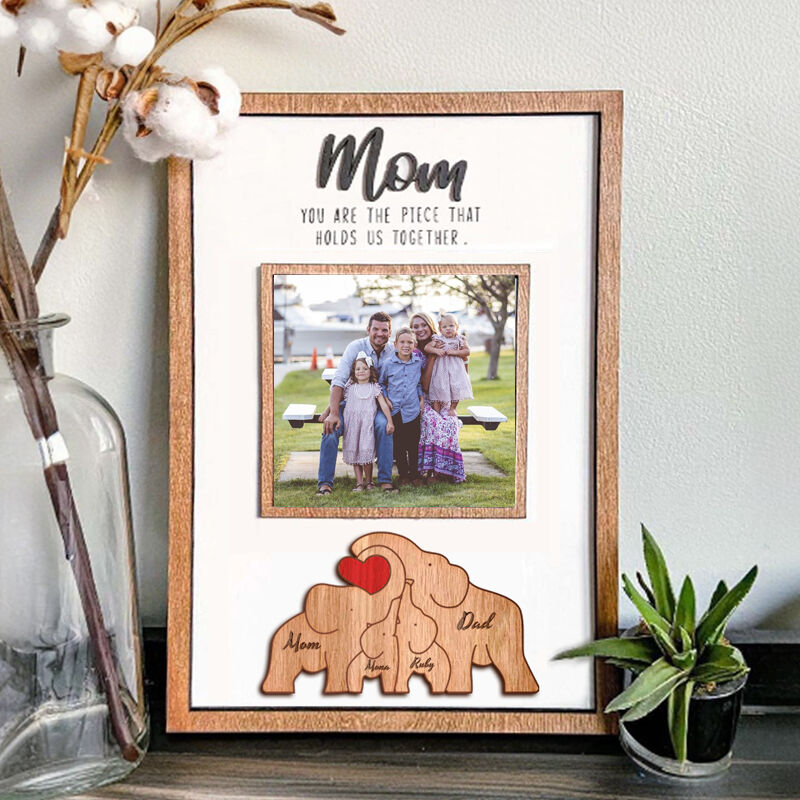 Personalized Elephant Family Puzzle Photo Frame 🎁Mother's Day Gift