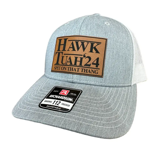 50 off 🔥-Hawk tuah spit on that thang viral brown leather patch hat