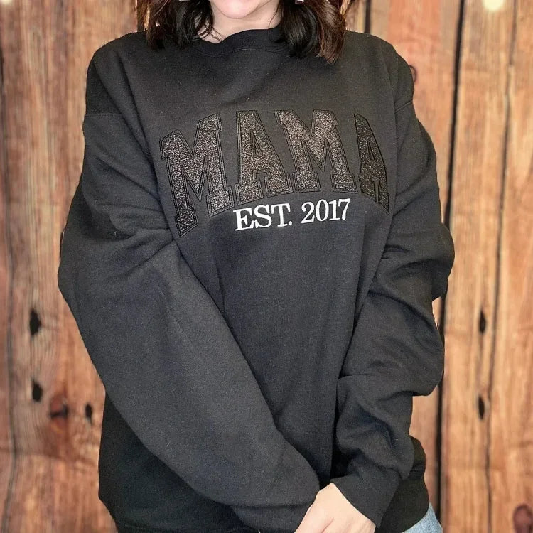 50 off ✨-Custom Embroidered Glitter Vinyl MAMA Sweatshirt-Gift For Mom&Grandma