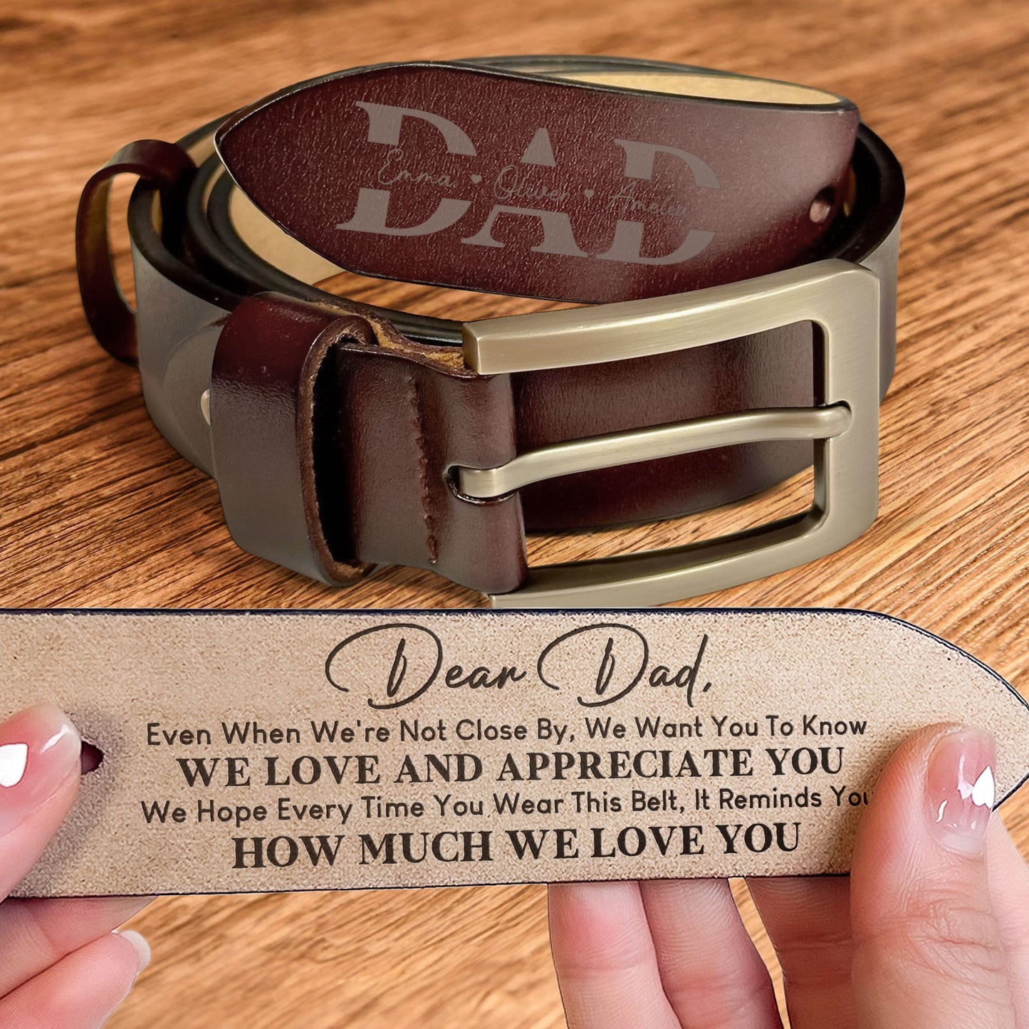 🔥50% off-Belt Reminder We Love You For Dad - Personalized Engraved Leather Belt