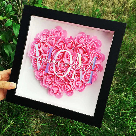 Mom Heart Shaped Monogram Flower Shadow Box Gift