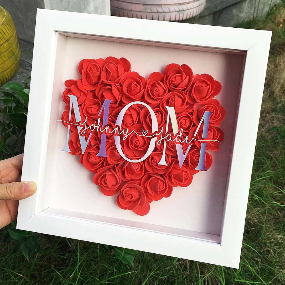 Mom Heart Shaped Monogram Flower Shadow Box Gift