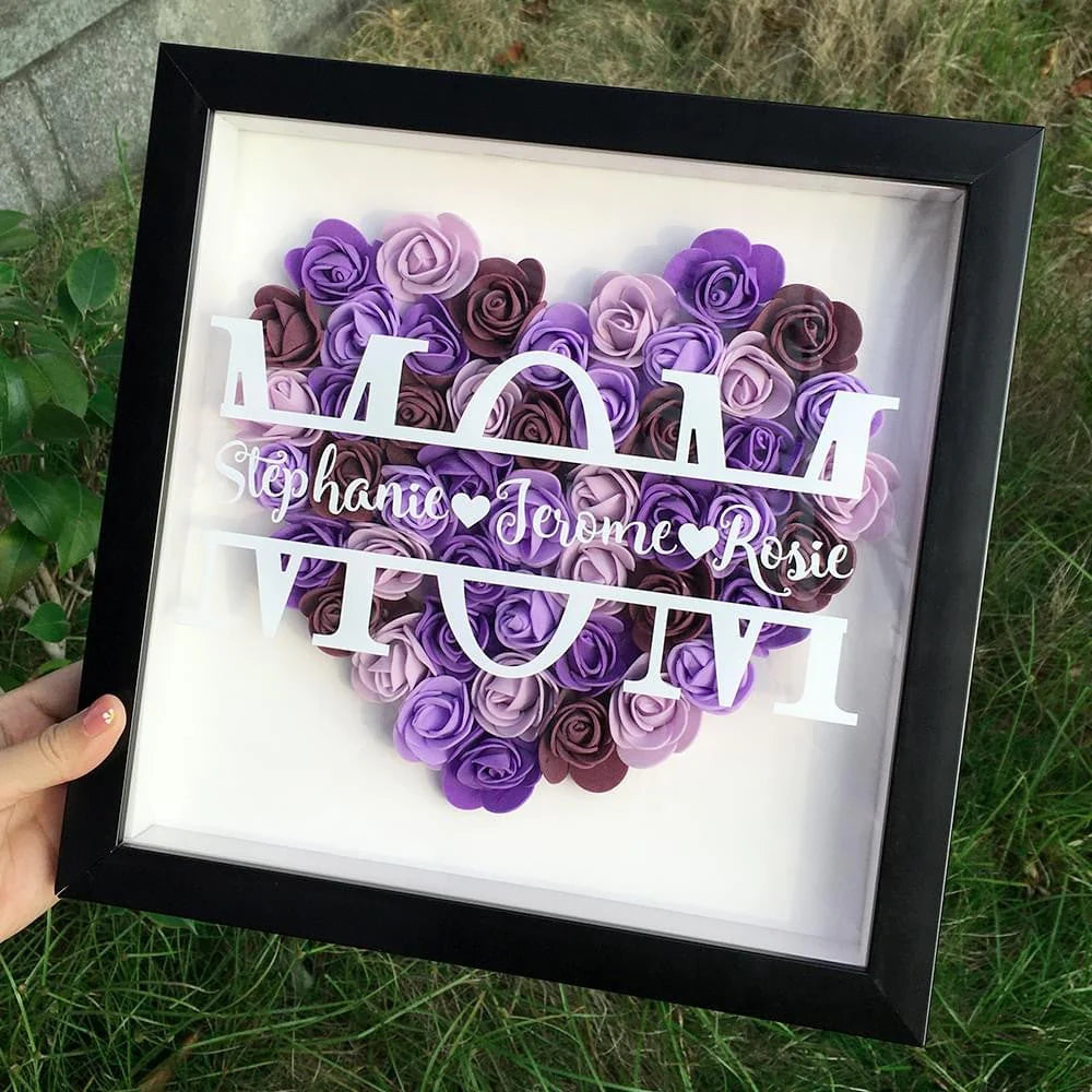 Mom Heart Shaped Monogram Flower Shadow Box Gift