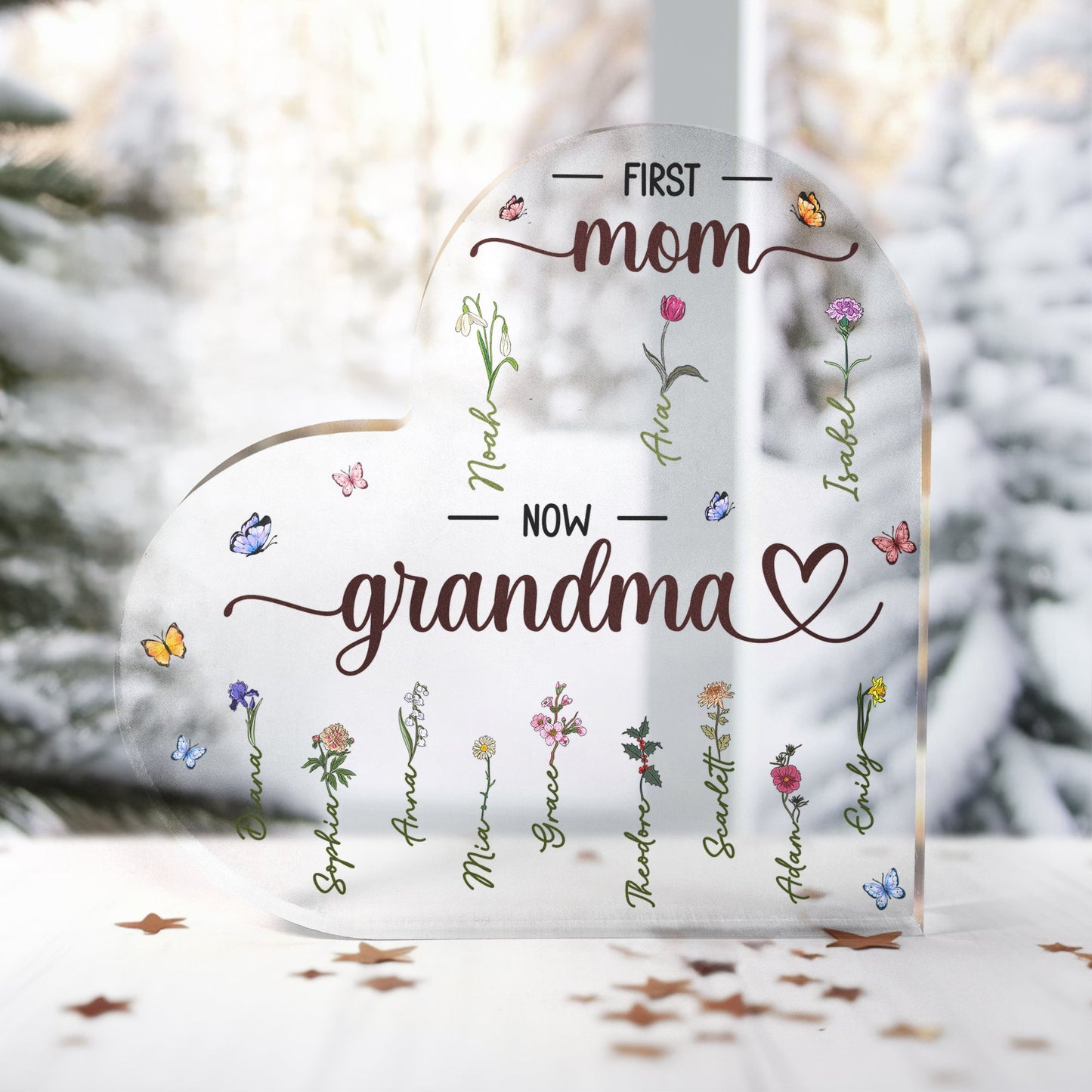 First Mom Now Grandma - Personalized Heart Acrylic Plaque