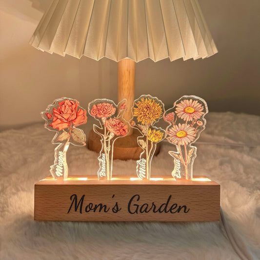 50%OFF✨Custom Birth Flower 3D Crystal Acrylic LED Light  With Children's Names