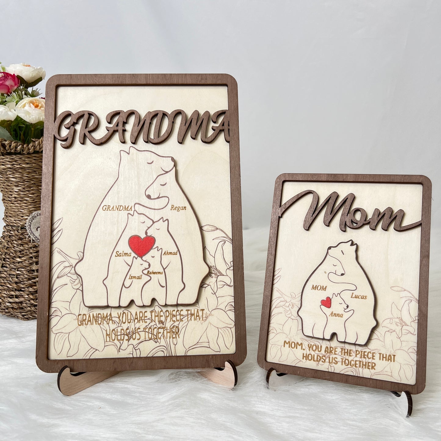 50% off❤️Personalized Bear Family Animal Puzzle Name Photo Frame 🎁Warm Mother's Day Gift