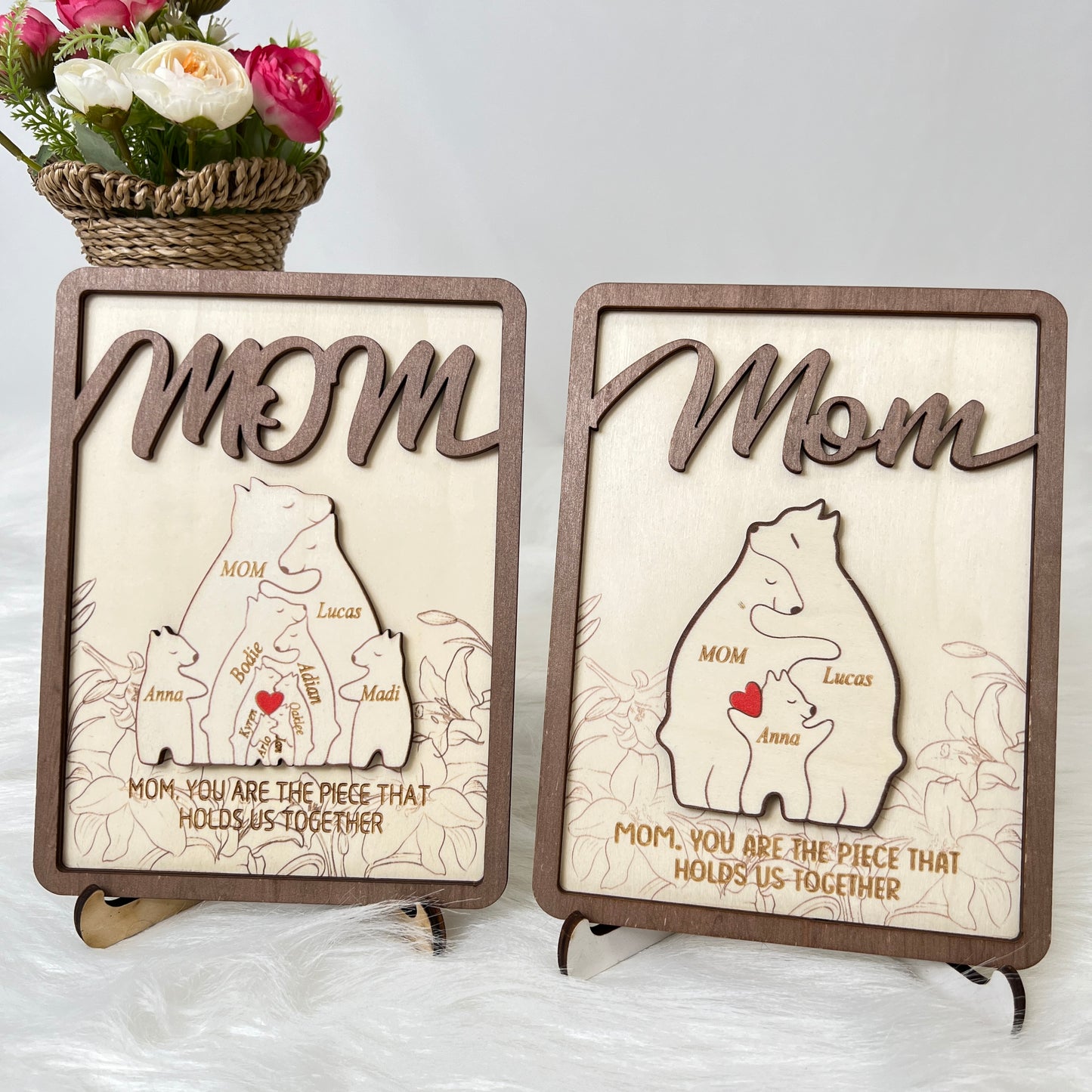 50% off❤️Personalized Bear Family Animal Puzzle Name Photo Frame 🎁Warm Mother's Day Gift