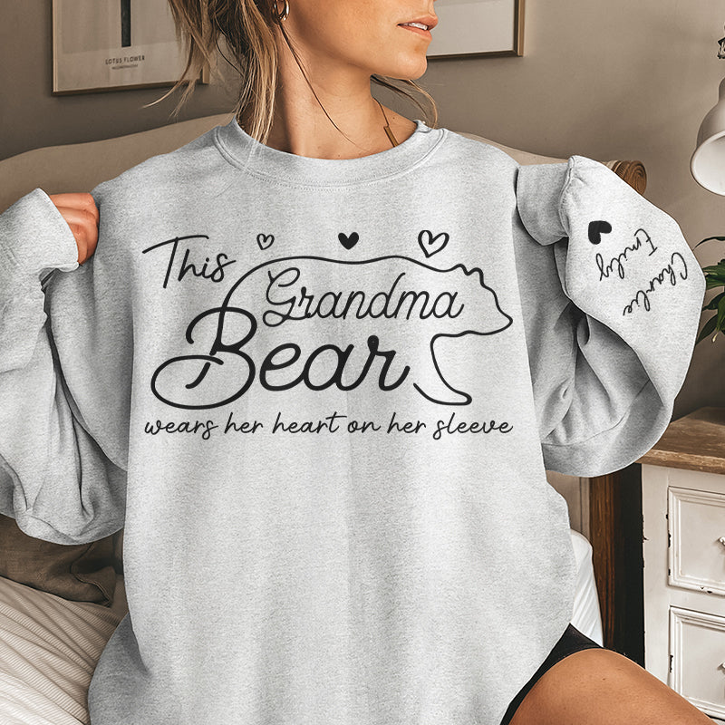 This Mama Bear Wears Her Heart On Her Sleeve - Family Personalized Custom Unisex Sweatshirt 🎁