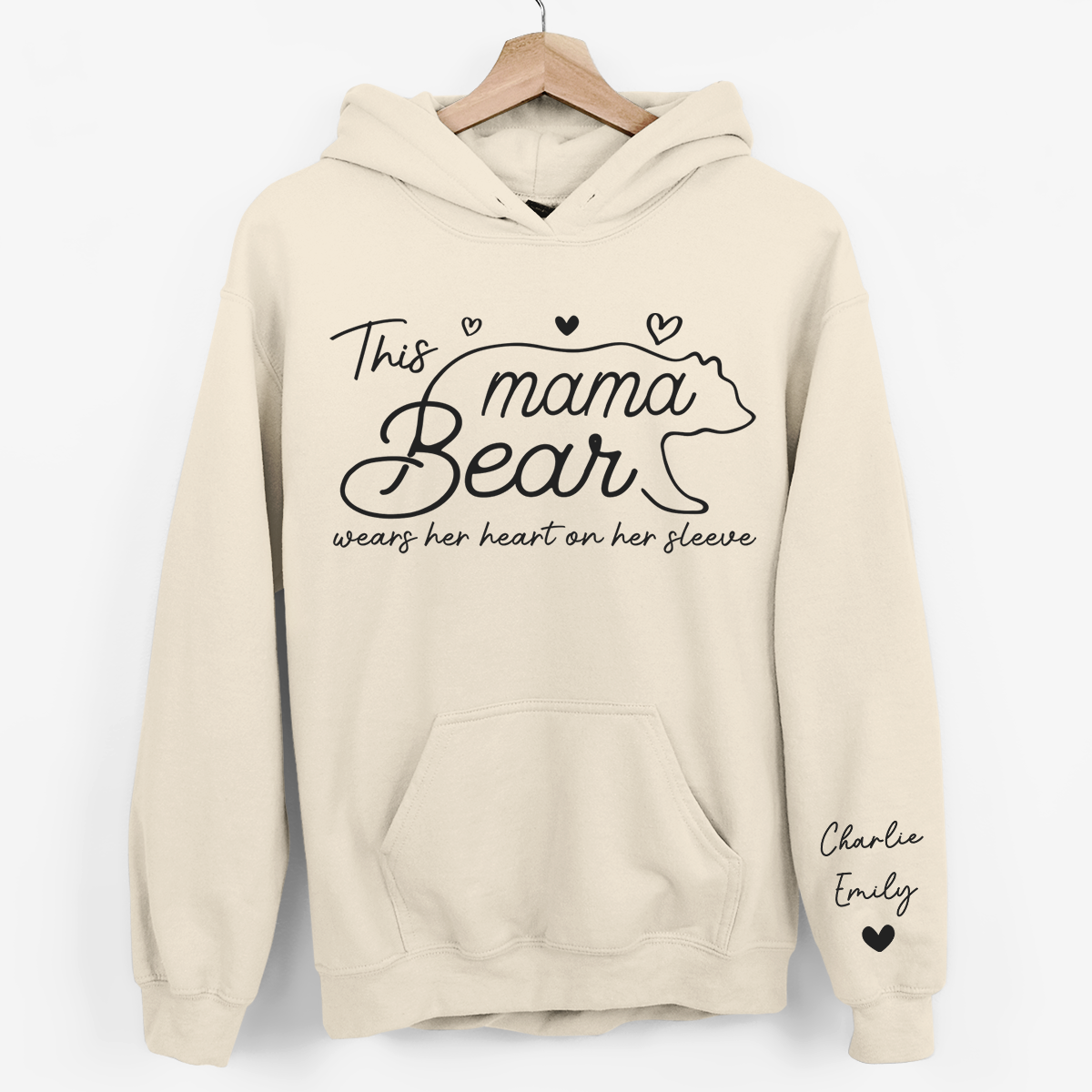 This Mama Bear Wears Her Heart On Her Sleeve - Family Personalized Custom Unisex Sweatshirt 🎁