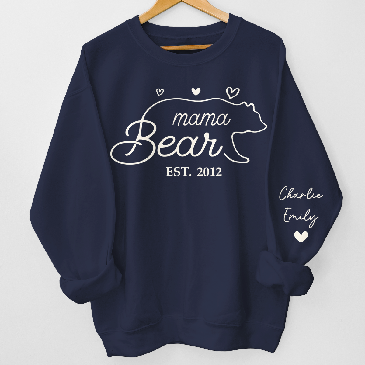 This Mama Bear Wears Her Heart On Her Sleeve - Family Personalized Custom Unisex Sweatshirt 🎁