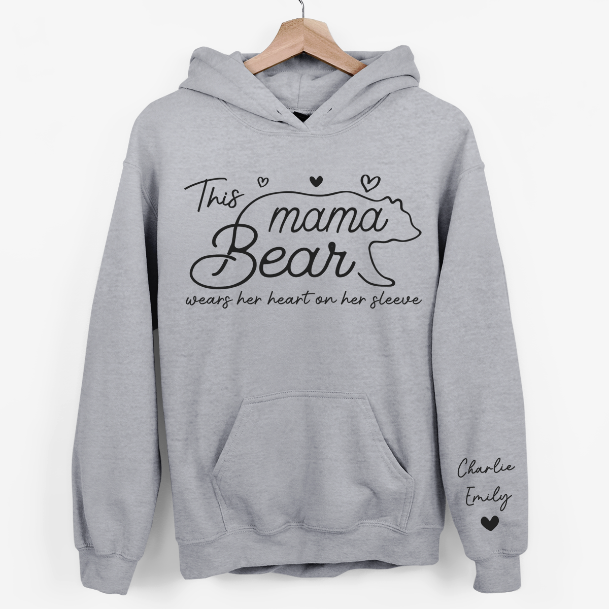 This Mama Bear Wears Her Heart On Her Sleeve - Family Personalized Custom Unisex Sweatshirt 🎁