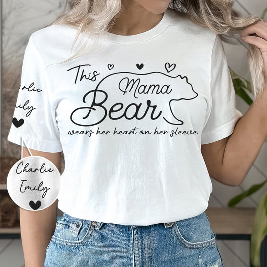 This Mama Bear Wears Her Heart On Her Sleeve - Family Personalized Custom Unisex Sweatshirt 🎁