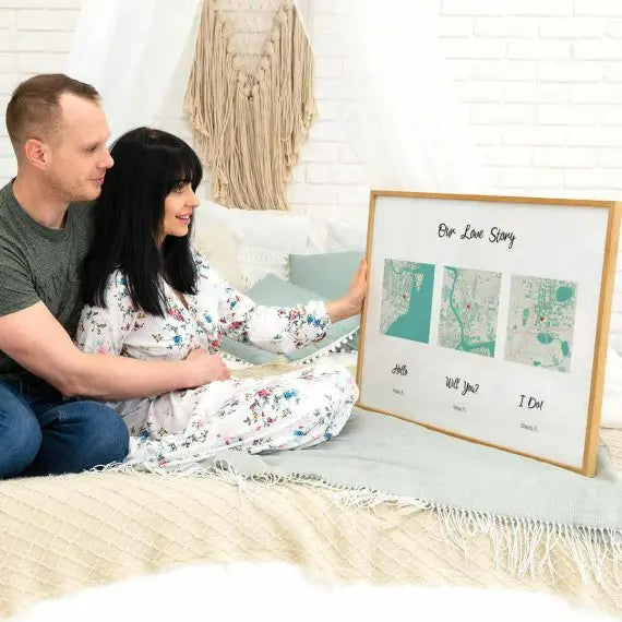 Personalized Date Map Framed Gift For Couple