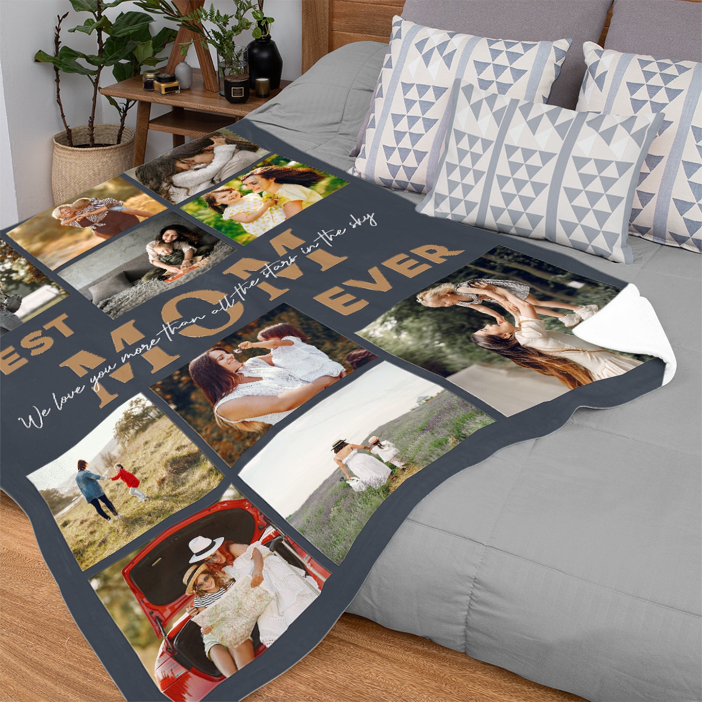 Custom 10 Photos Fleece Blankets Gift for Mom