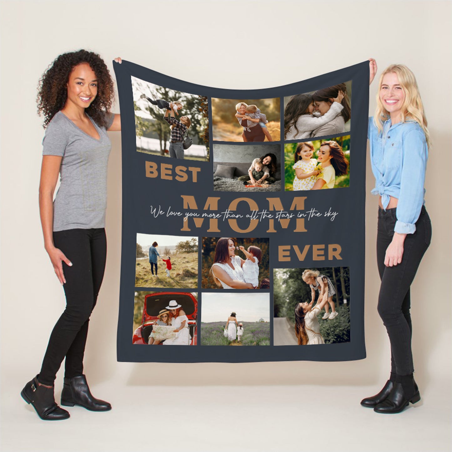 Custom 10 Photos Fleece Blankets Gift for Mom