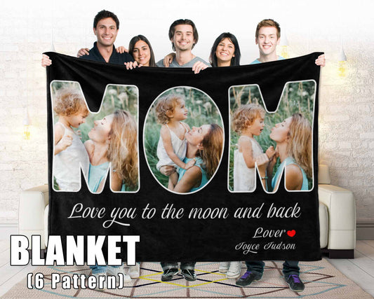 Custom 3 Photos Fleece Blankets Gift for Mom