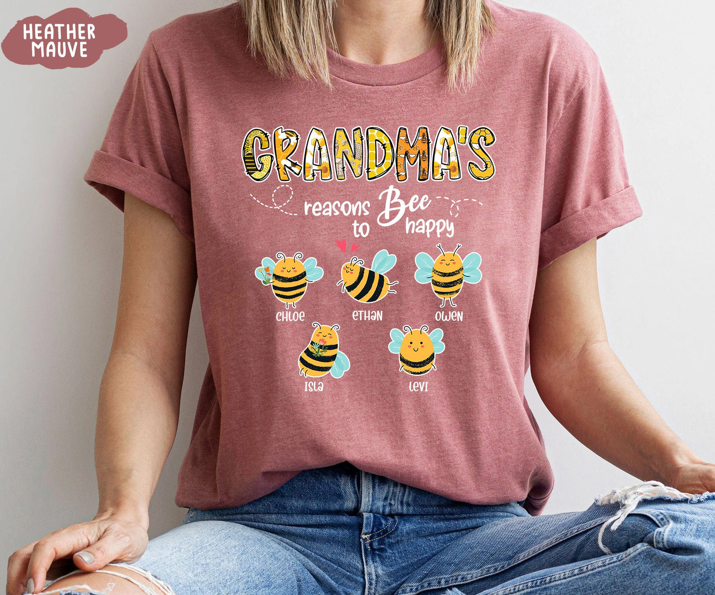 Personalized Grandma/mom Bee Shirt-Reasons to Bee Happy Shirt🐝