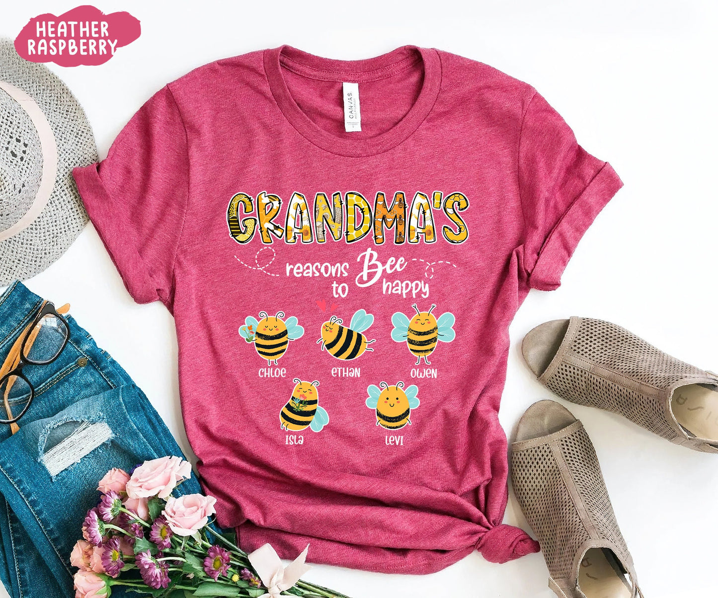 Personalized Grandma/mom Bee Shirt-Reasons to Bee Happy Shirt🐝