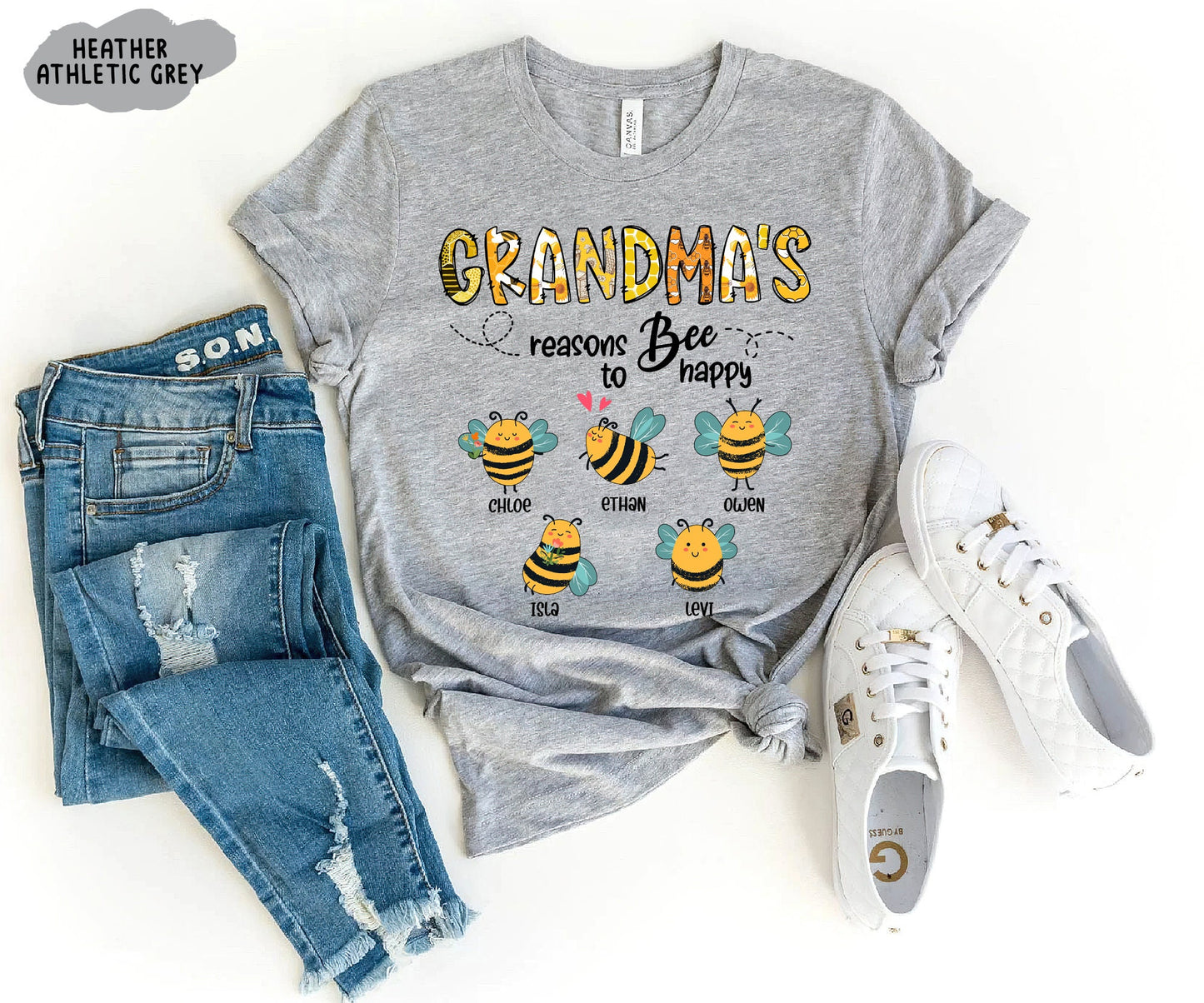 Personalized Grandma/mom Bee Shirt-Reasons to Bee Happy Shirt🐝