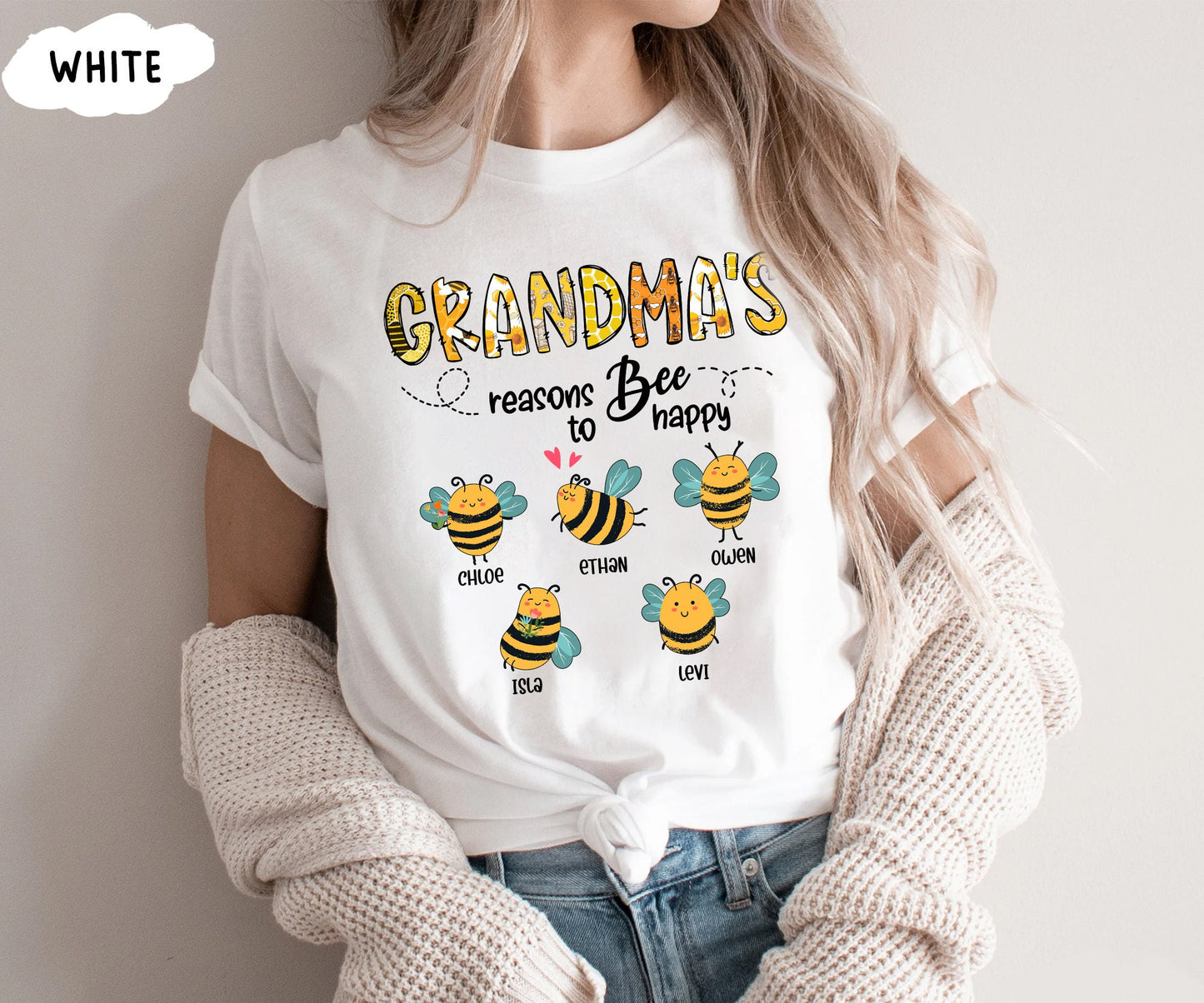 Personalized Grandma/mom Bee Shirt-Reasons to Bee Happy Shirt🐝