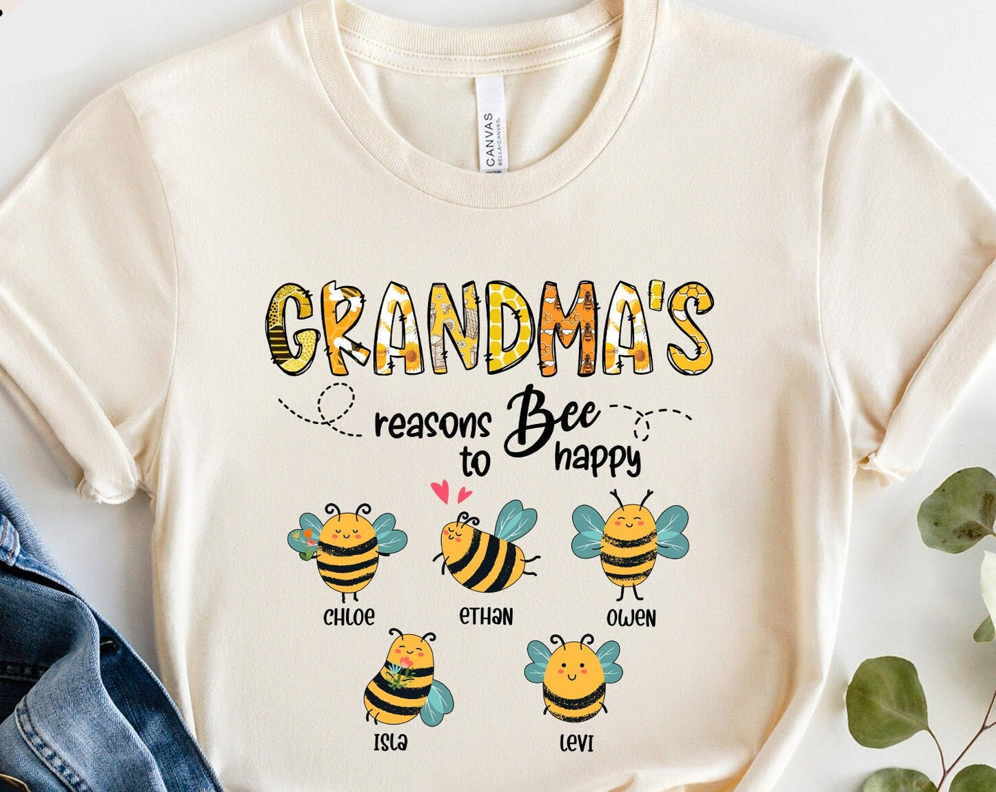 Personalized Grandma/mom Bee Shirt-Reasons to Bee Happy Shirt🐝