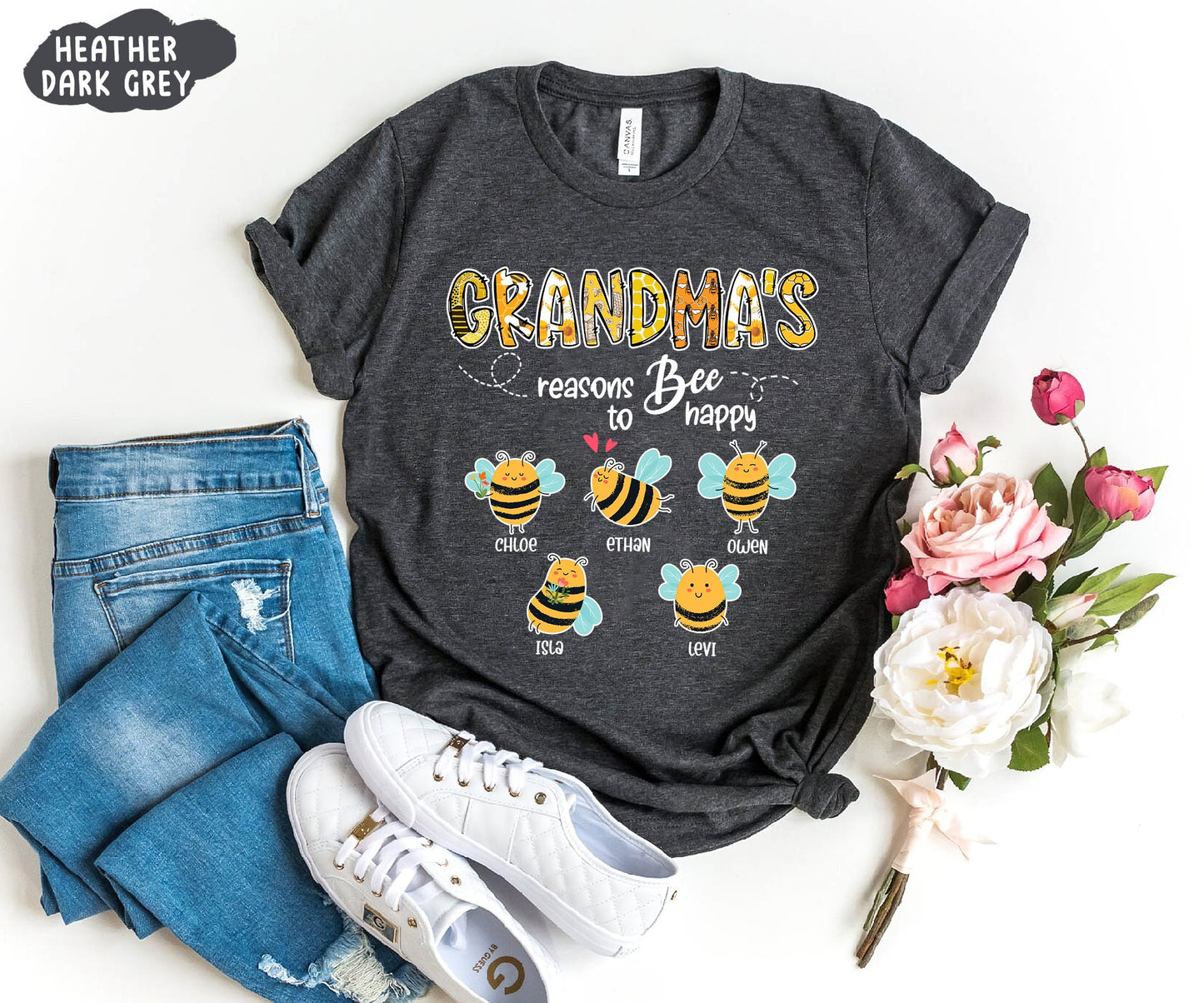 Personalized Grandma/mom Bee Shirt-Reasons to Bee Happy Shirt🐝