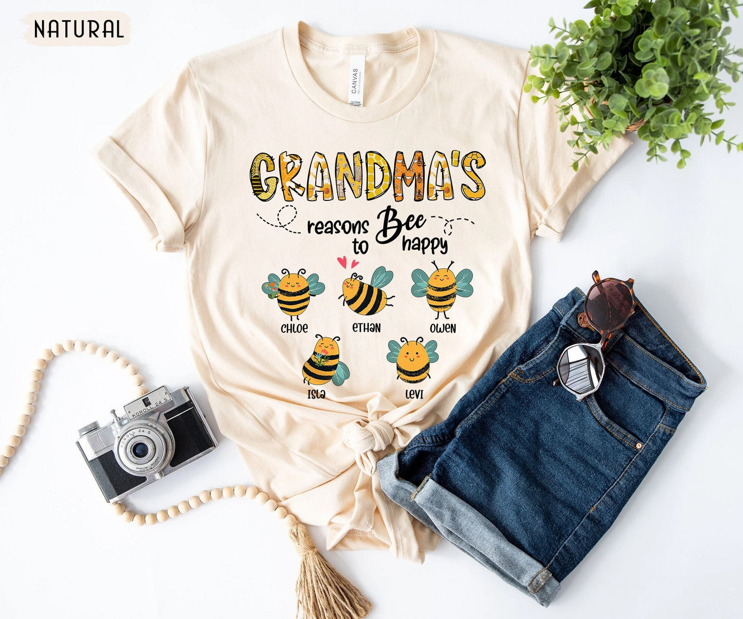 Personalized Grandma/mom Bee Shirt-Reasons to Bee Happy Shirt🐝