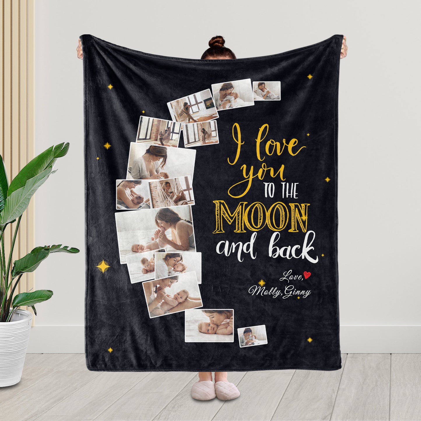 Custom 14 Photos Fleece Blankets Gift for Mom