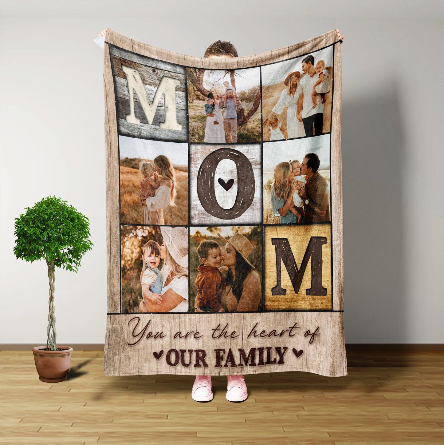 Custom 8 Photos Fleece Blankets Gift for Mom