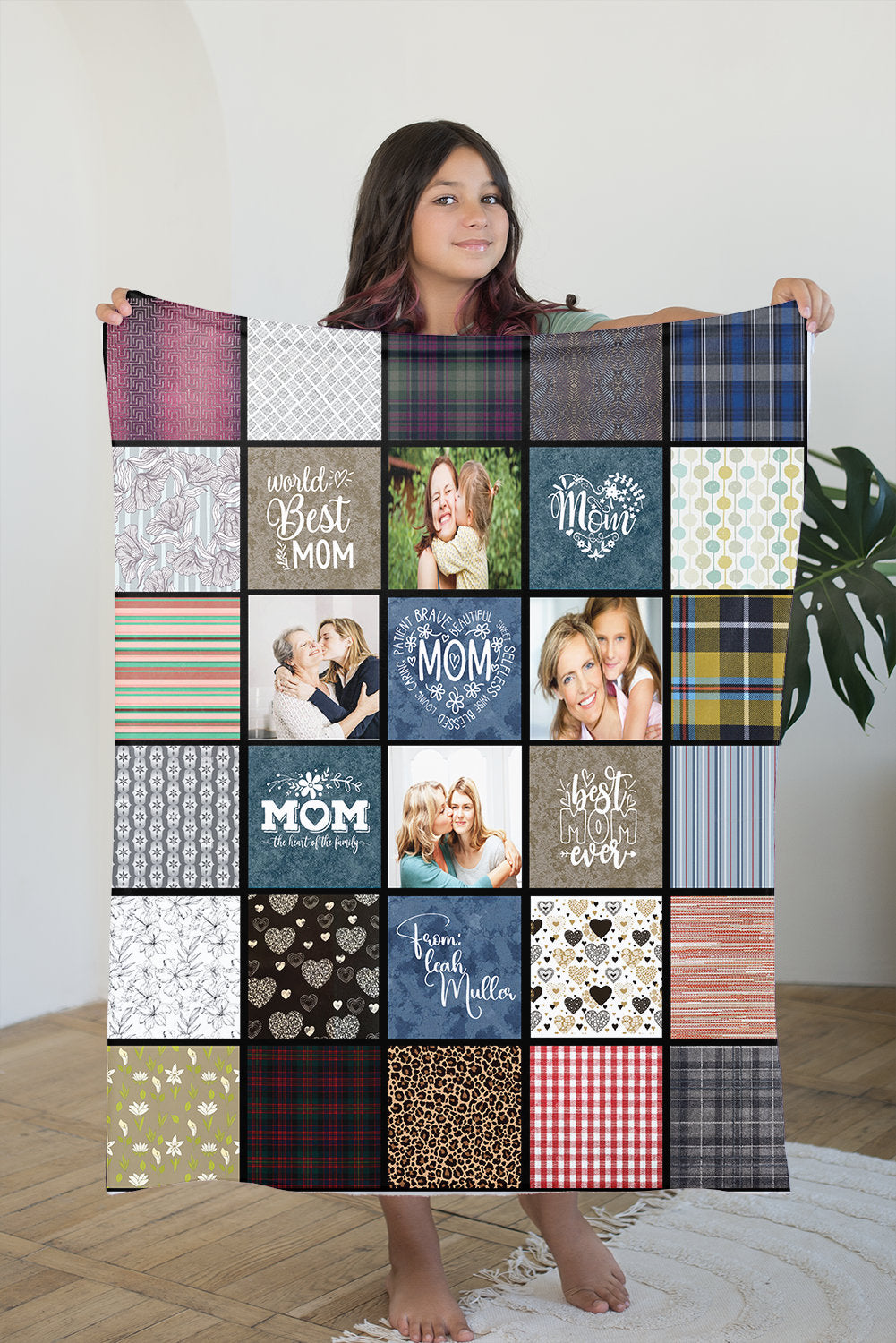 Custom 4 Photos Fleece Blankets Gift for Mom