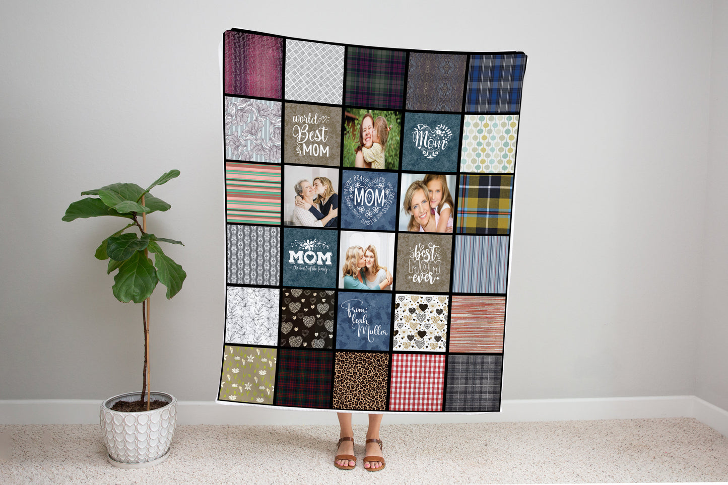 Custom 4 Photos Fleece Blankets Gift for Mom