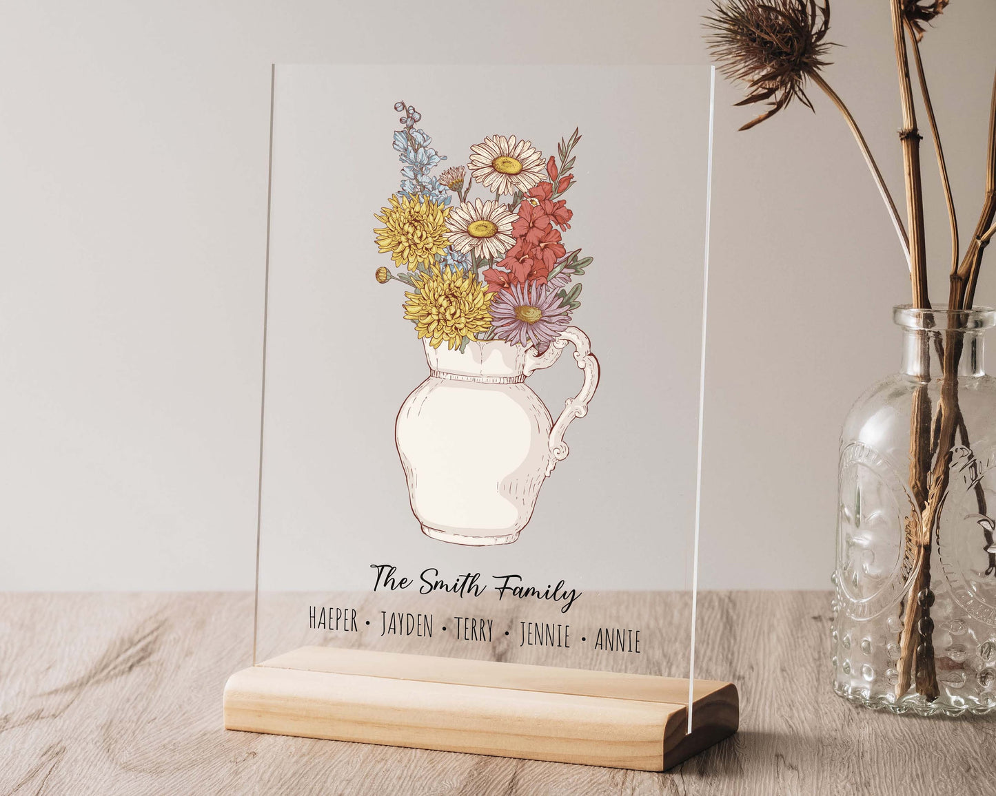 50%OFF⭐️Personalized Birth flower Bouquet Vase Names Plaque For Mom/Grandma